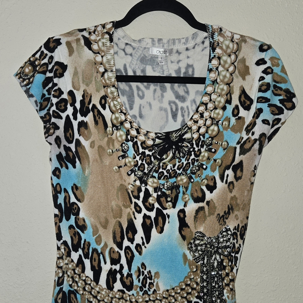 Cache Leopard Print Short Sleeve Top - Picture 2 of 3
